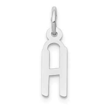 14K White Gold Small Slanted Block Initial Letter H Charm Pendant - (B13-243)